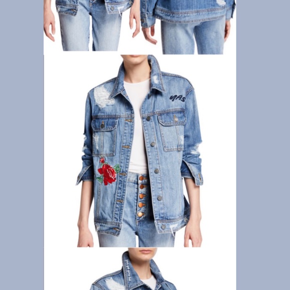 Hidden floral embroidered jean jacket S - Picture 4 of 4